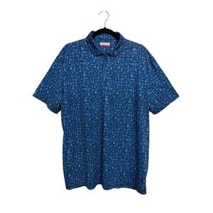 Fore Fathers Polo Shirt Mens XL Blue Texas Print Short Sleeve Golf Performance